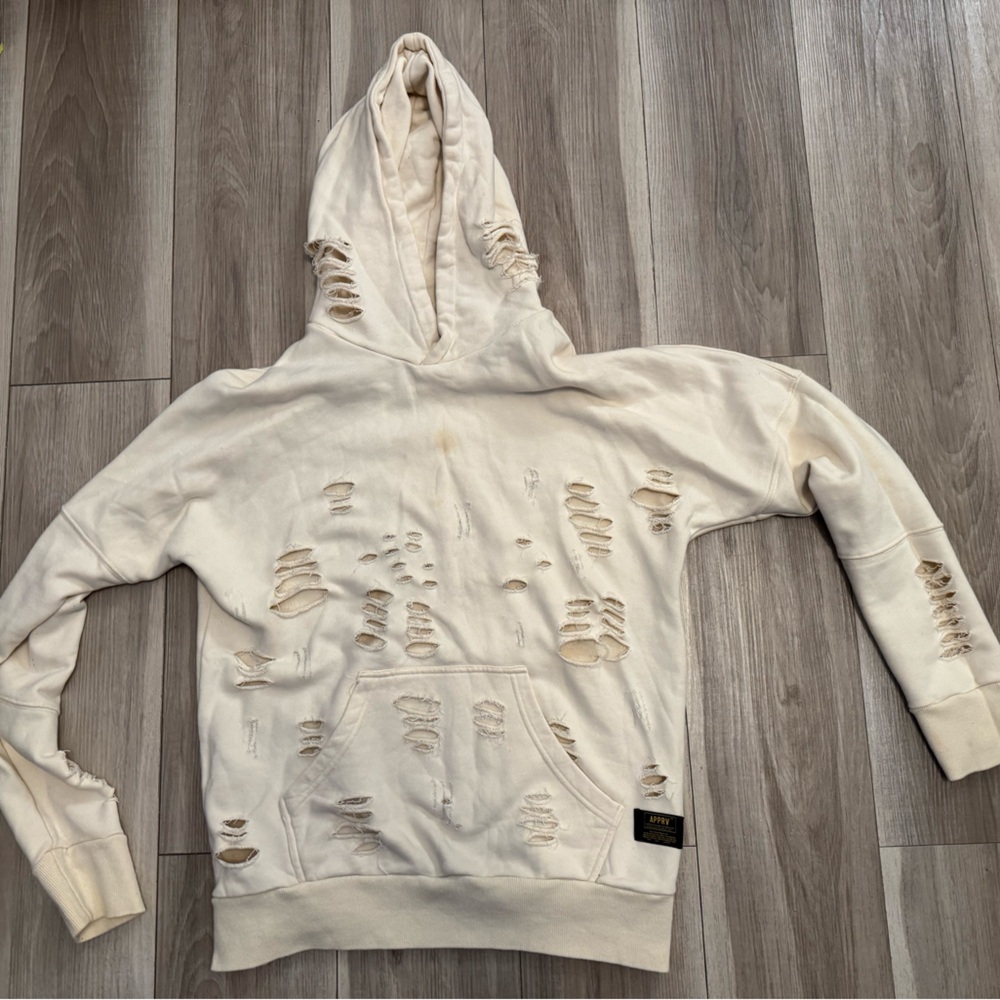 Distressed Cream Hoodie